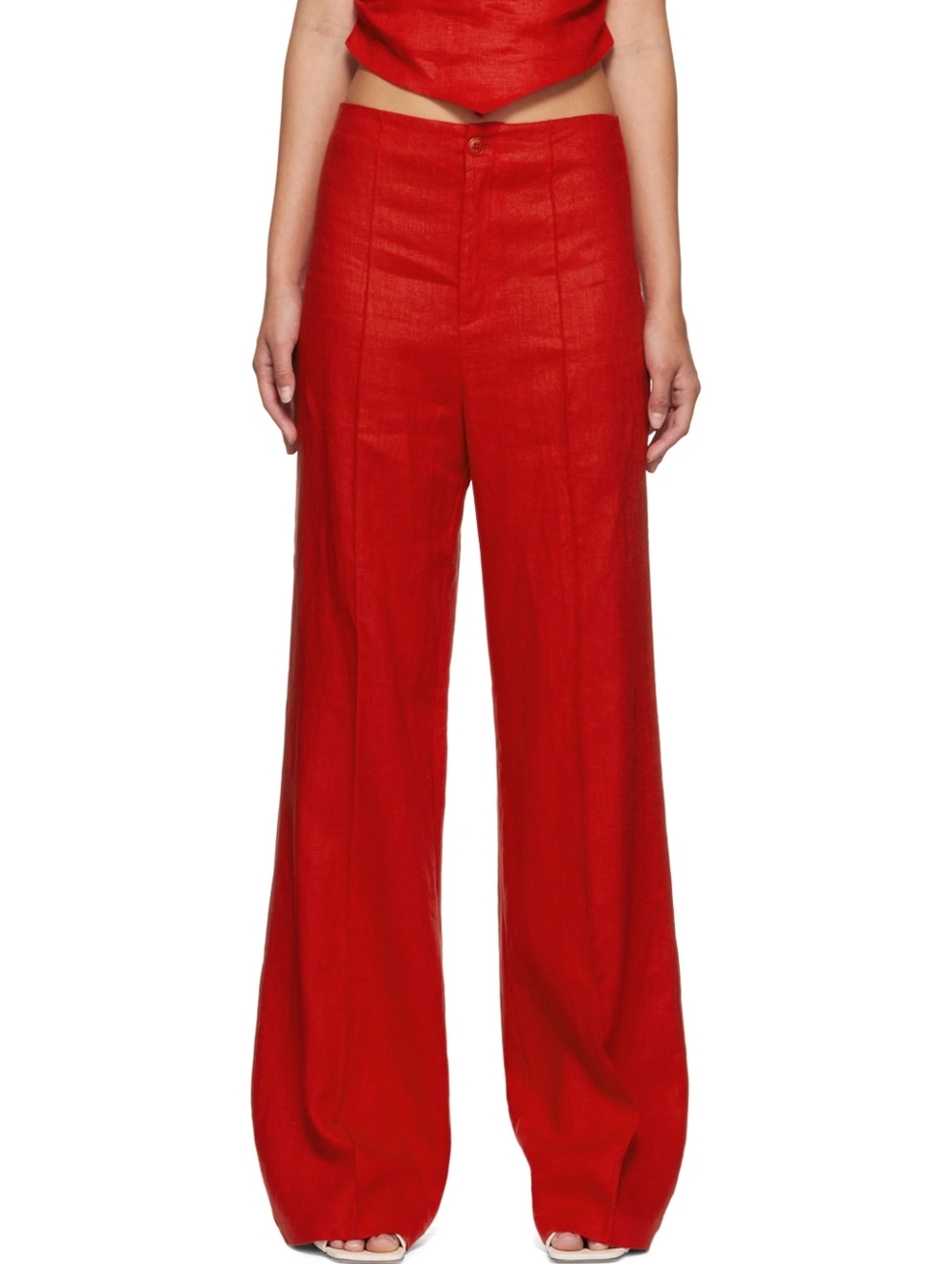 REFORMATION Silvie Linen Wide Leg Pants In Lipstick Red Size 10